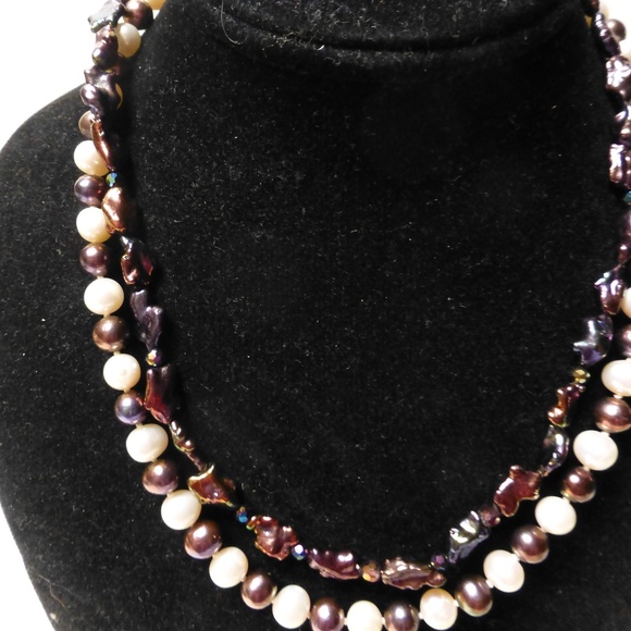 PEARLS FOR 2025 UNIQUE DOUBLE PEARL PURPLE AND WHITE PEARLS KEISHI NECKLACE - Picture 4 of 5